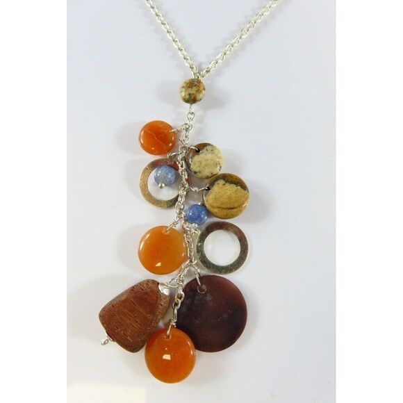 Adjustable 16 1/4" Sterling Silver Woven Gem Stone Necklace 2 1/2" Drop - Picture 1 of 9